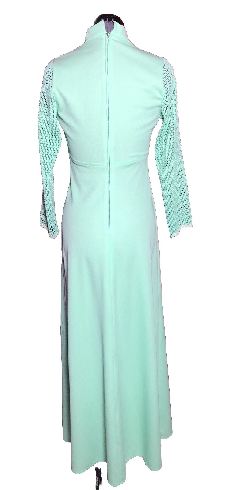 Vtg 70s Maxi Dress Mint Green Empire Waist Mod Gown Small 34-28-44