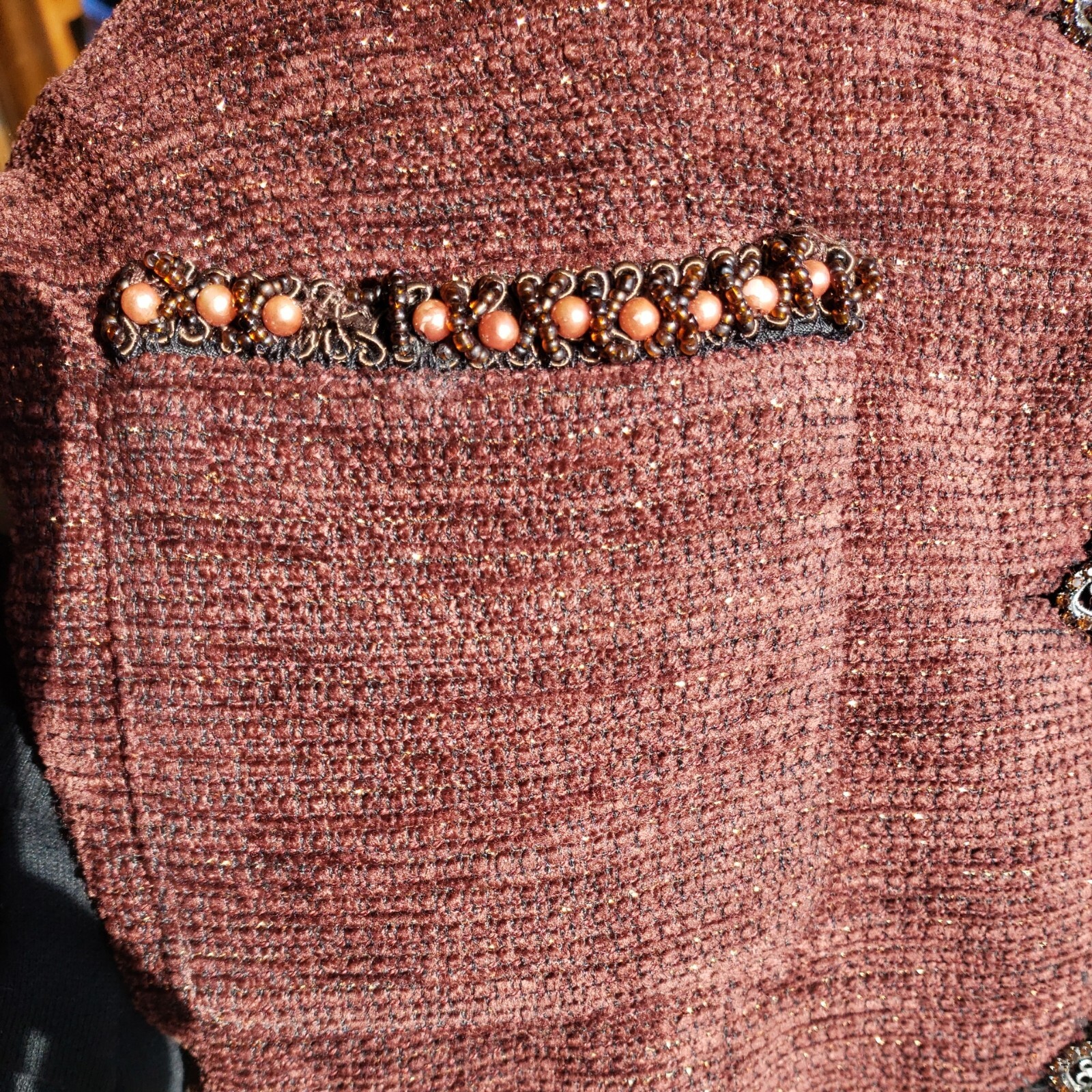 Vintage Criscione Skirt Suit Brown Velour Tweed Lurex Jewel Button 2 Piece Small