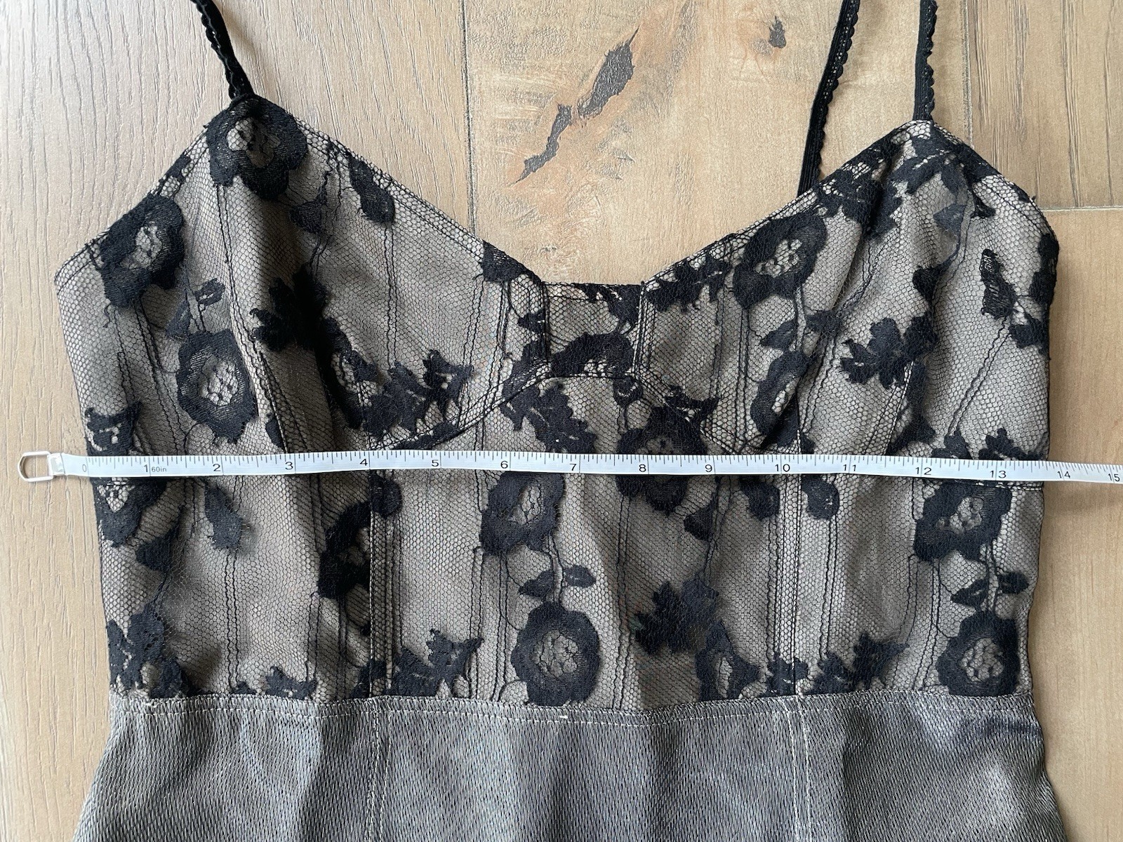 Marc Jacobs Vintage Lace Bustier and Metallic Silk Dress, Lace Straps, Size 0
