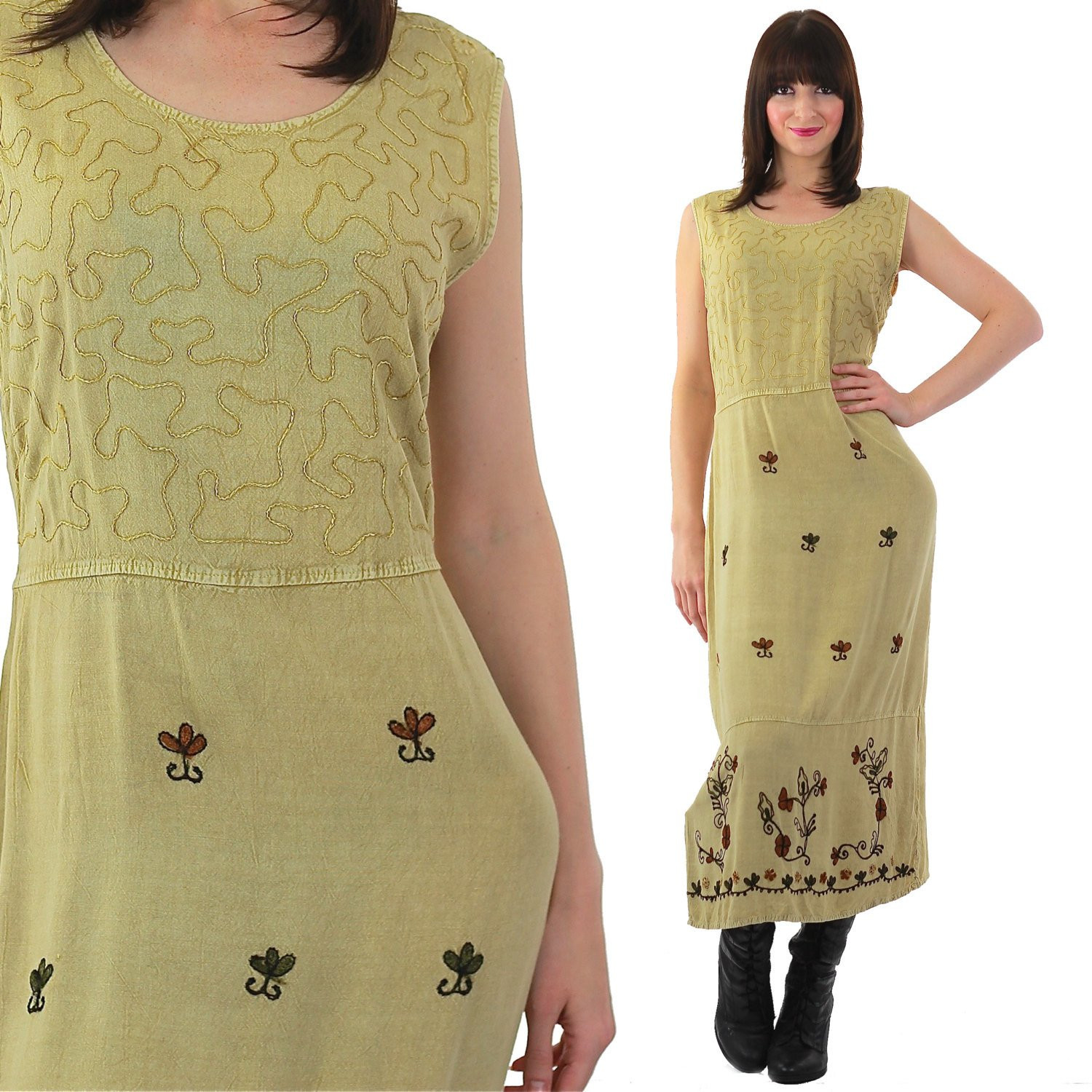 Vintage VTG 90s grunge dress cottagecore floral print prairie midi sundress