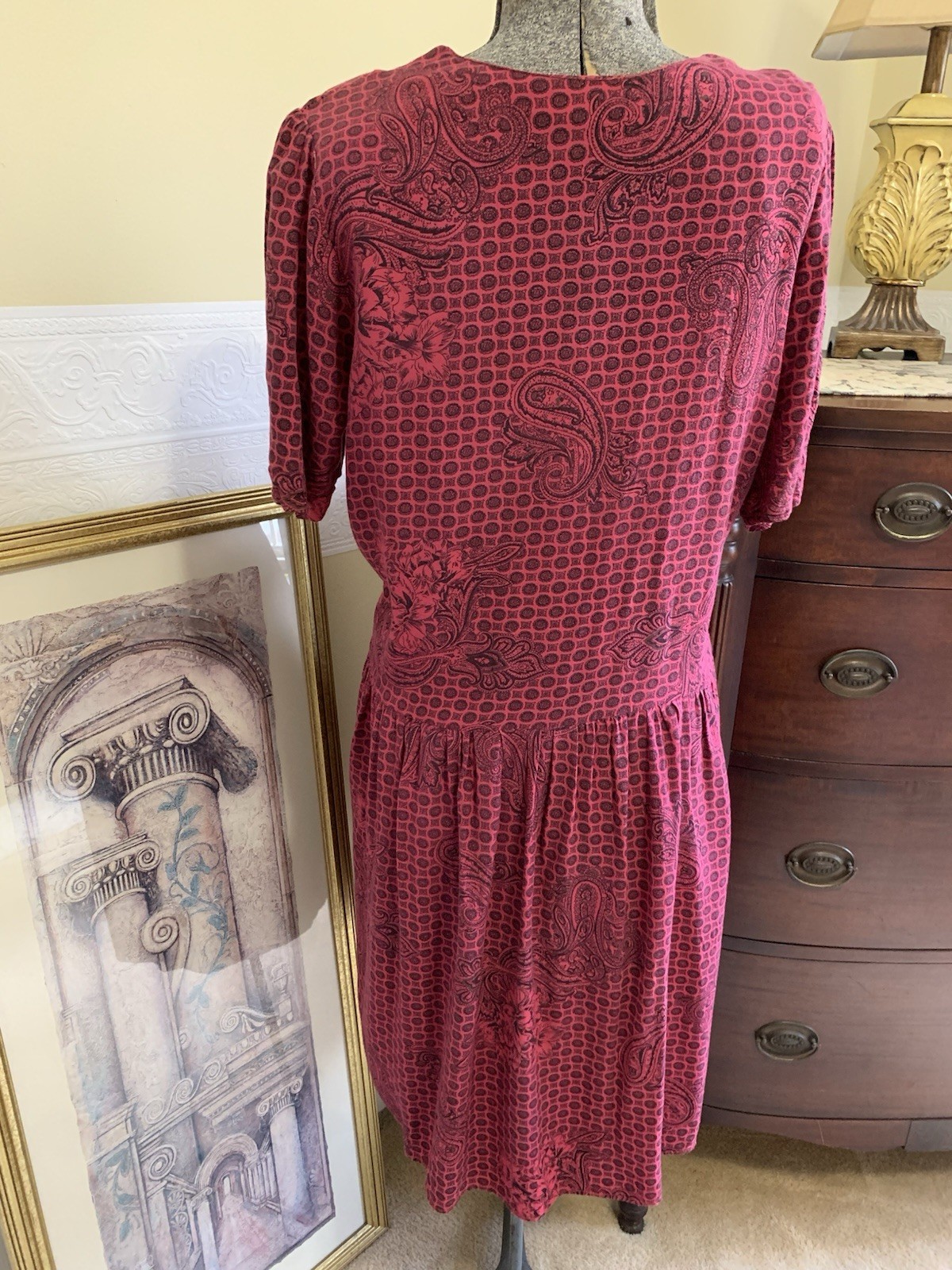 D.B Sport Dress Vintage 90’s Pink Black Paisley Medallion Print Size Large