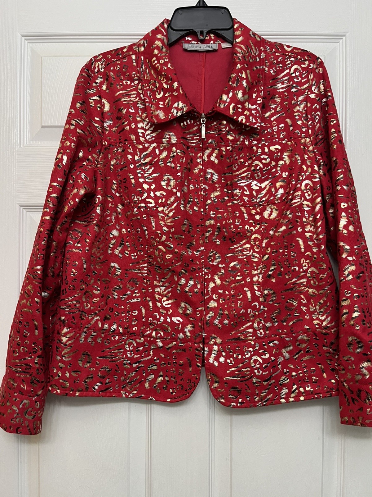 Vintage Birch Hill Red w/ gold Spots Blazer Jacket Sz large Unique well made