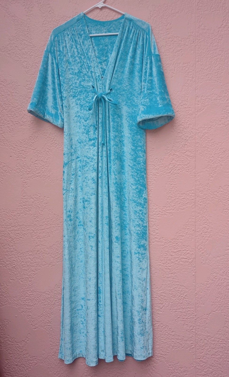 Vintage Niki-Lu Turquoise Velour Nightgown Size M Made In USA