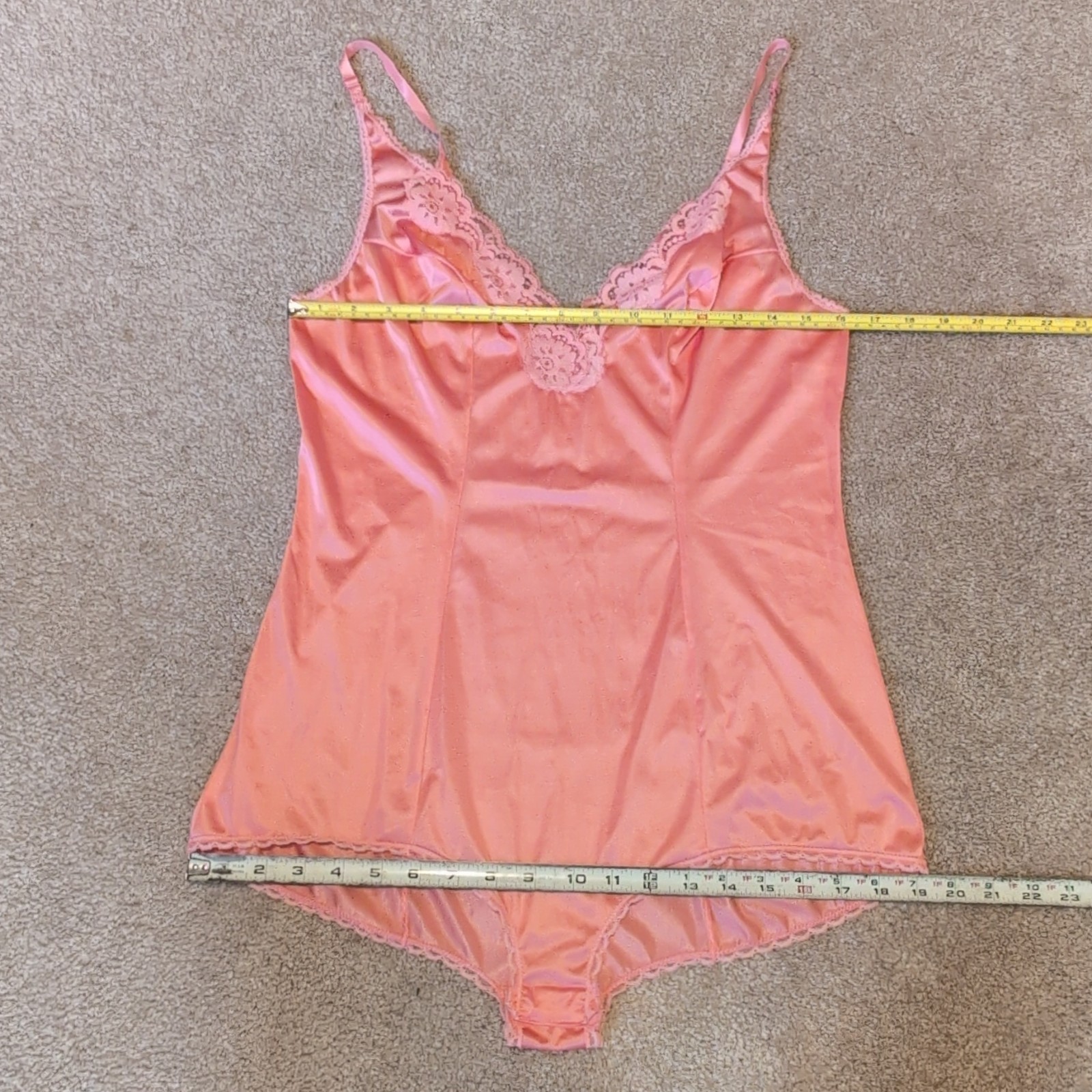 Vintage Vassarette Pink Nylon Lace Trim Teddy Romper Bodysuit Size 36