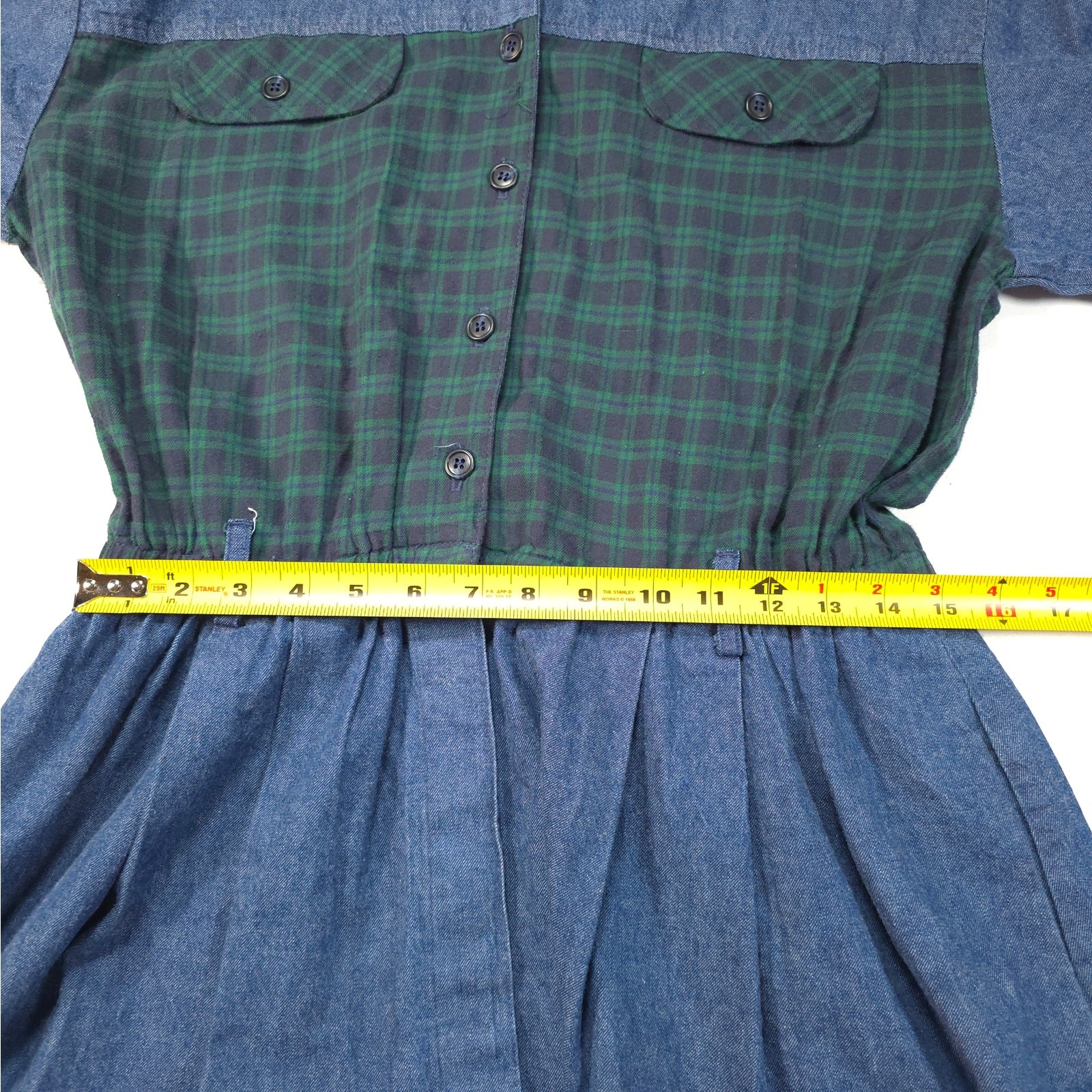 Vintage Talbots Denim Plaid Button Down Maxi Dress Women Size 14 Mixed Media