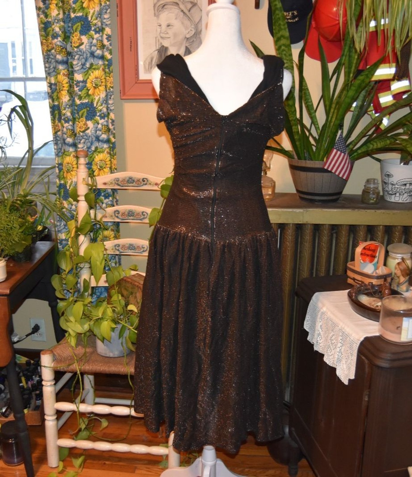 Vintage 1960s Wiggle Dress with 1980s Sheer Bronze Overlay A-Line Dress XS