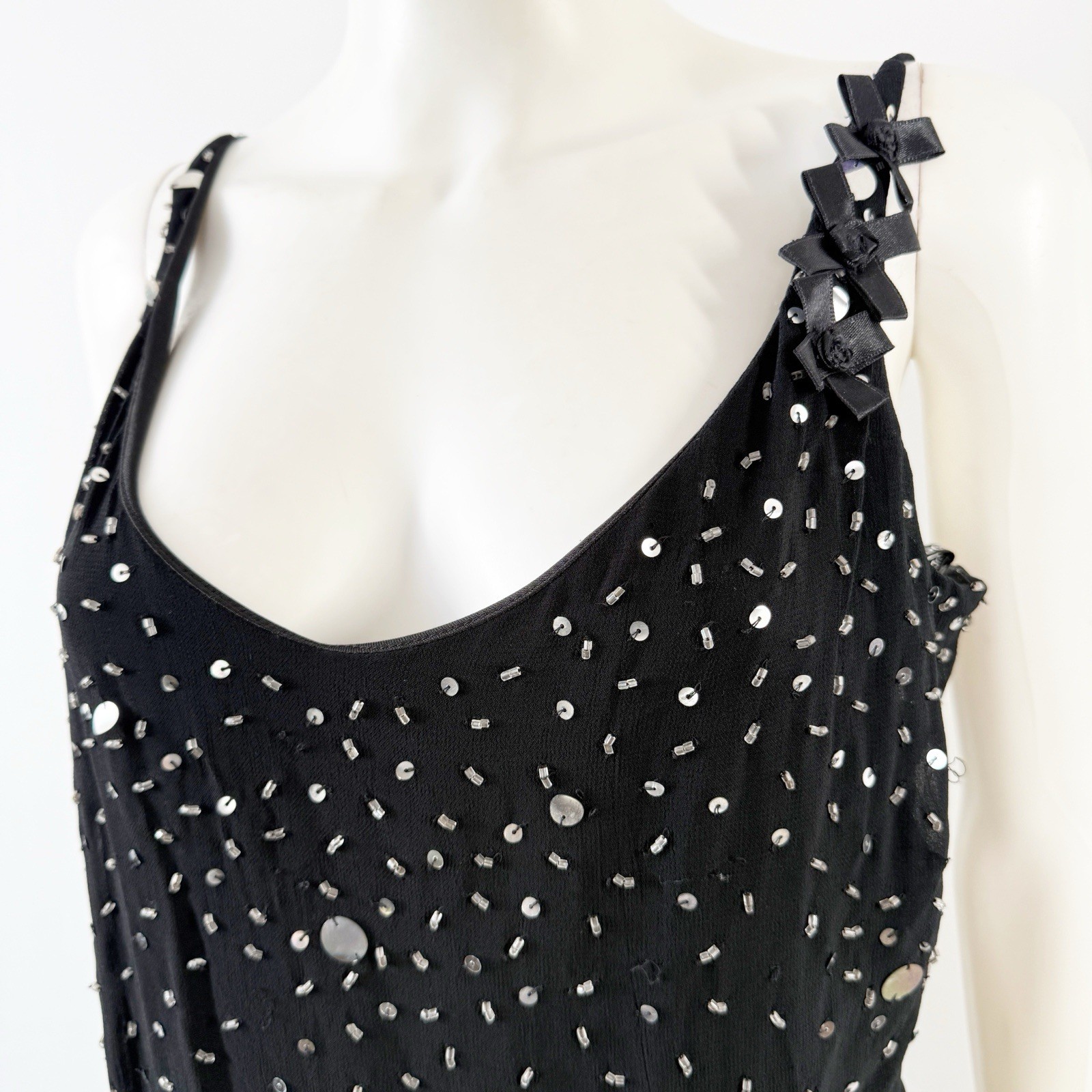 Vintage CDC Black Beaded Midi Dress Size 10 Sleeveless Cocktail Y2K
