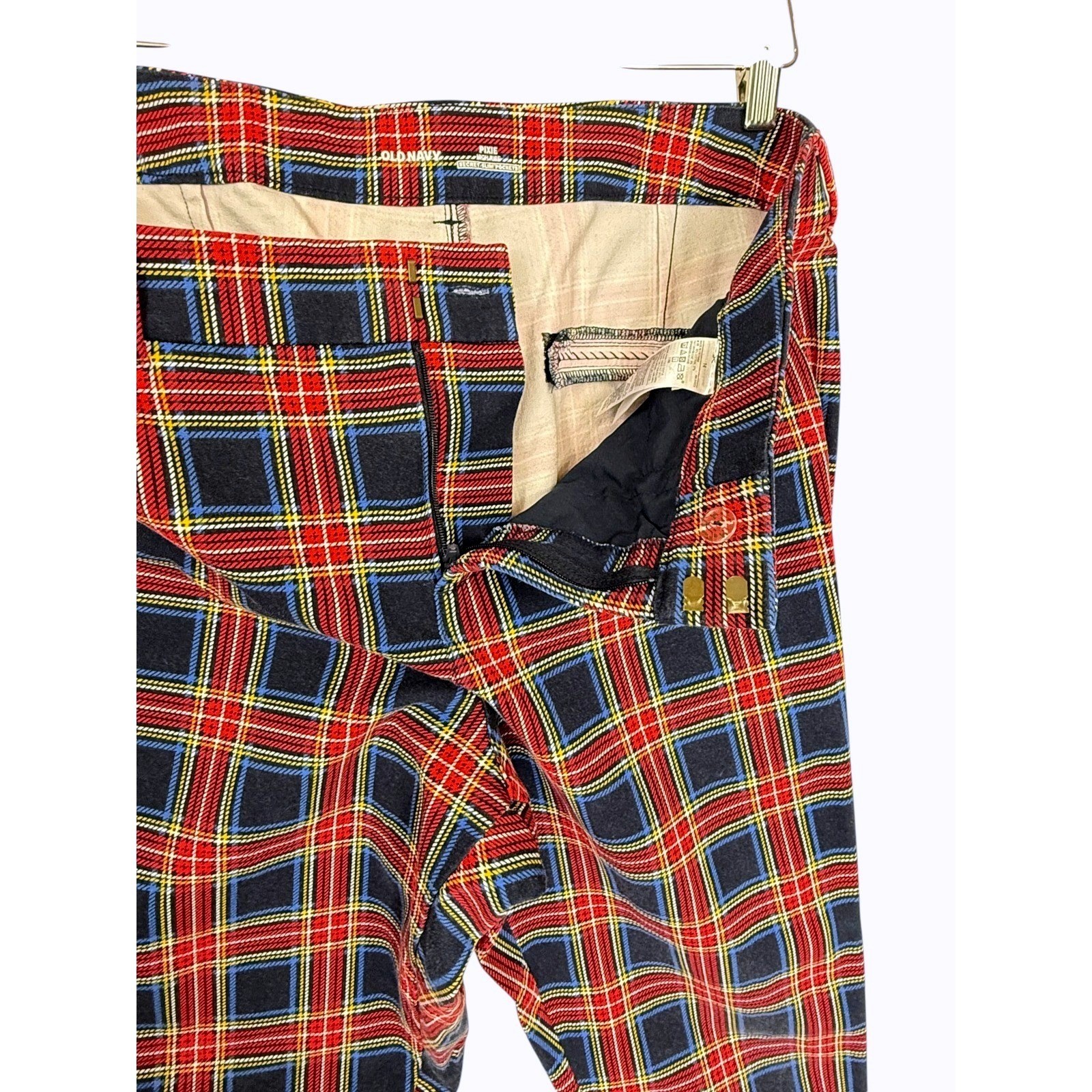 Old Navy Pixie High Rise Plaid Pants Size 14 Red Tartan Secret Slim Pockets