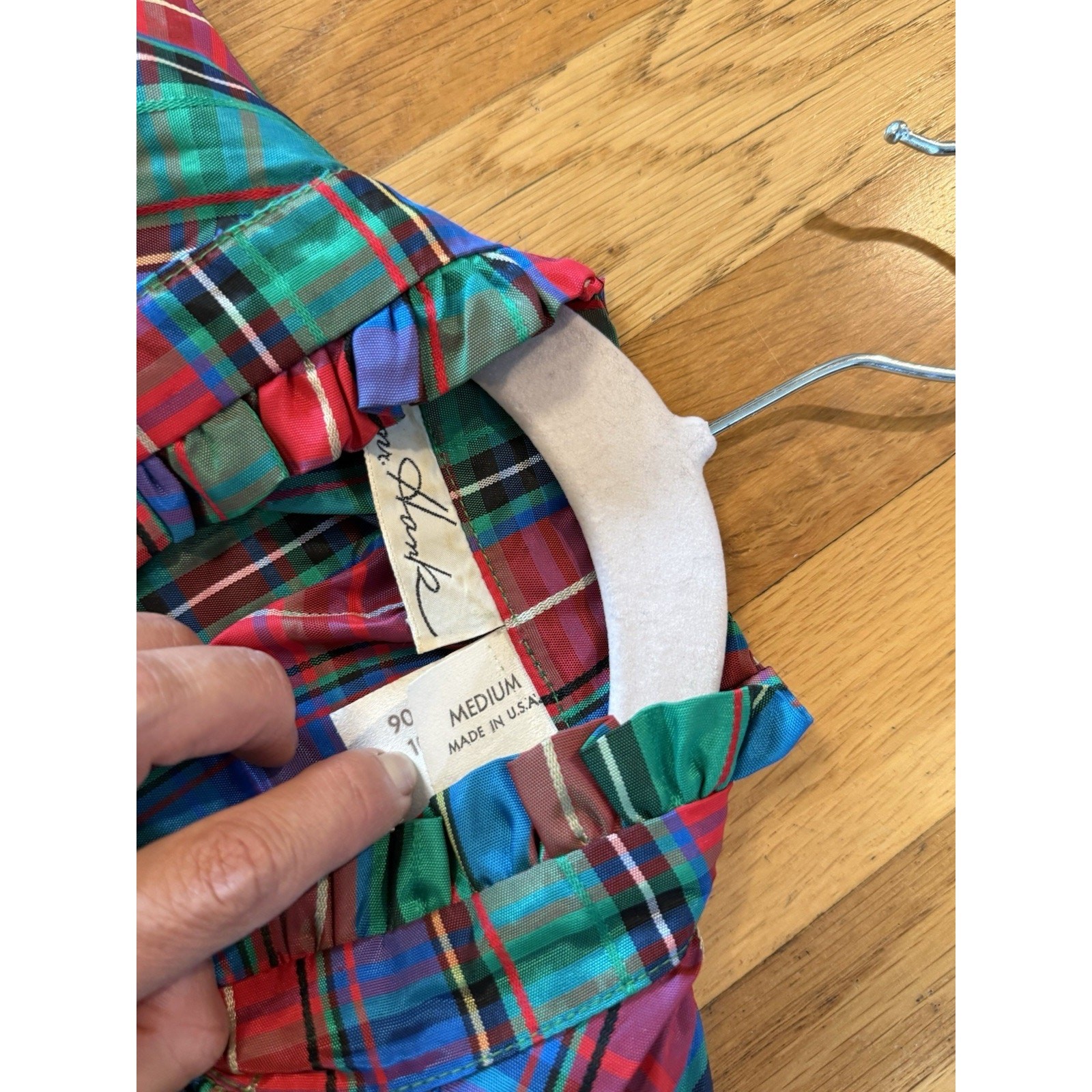 VTG 70’s Patchwork Plaid Christmas Midi Skirt Blouse Matching Set S preppy