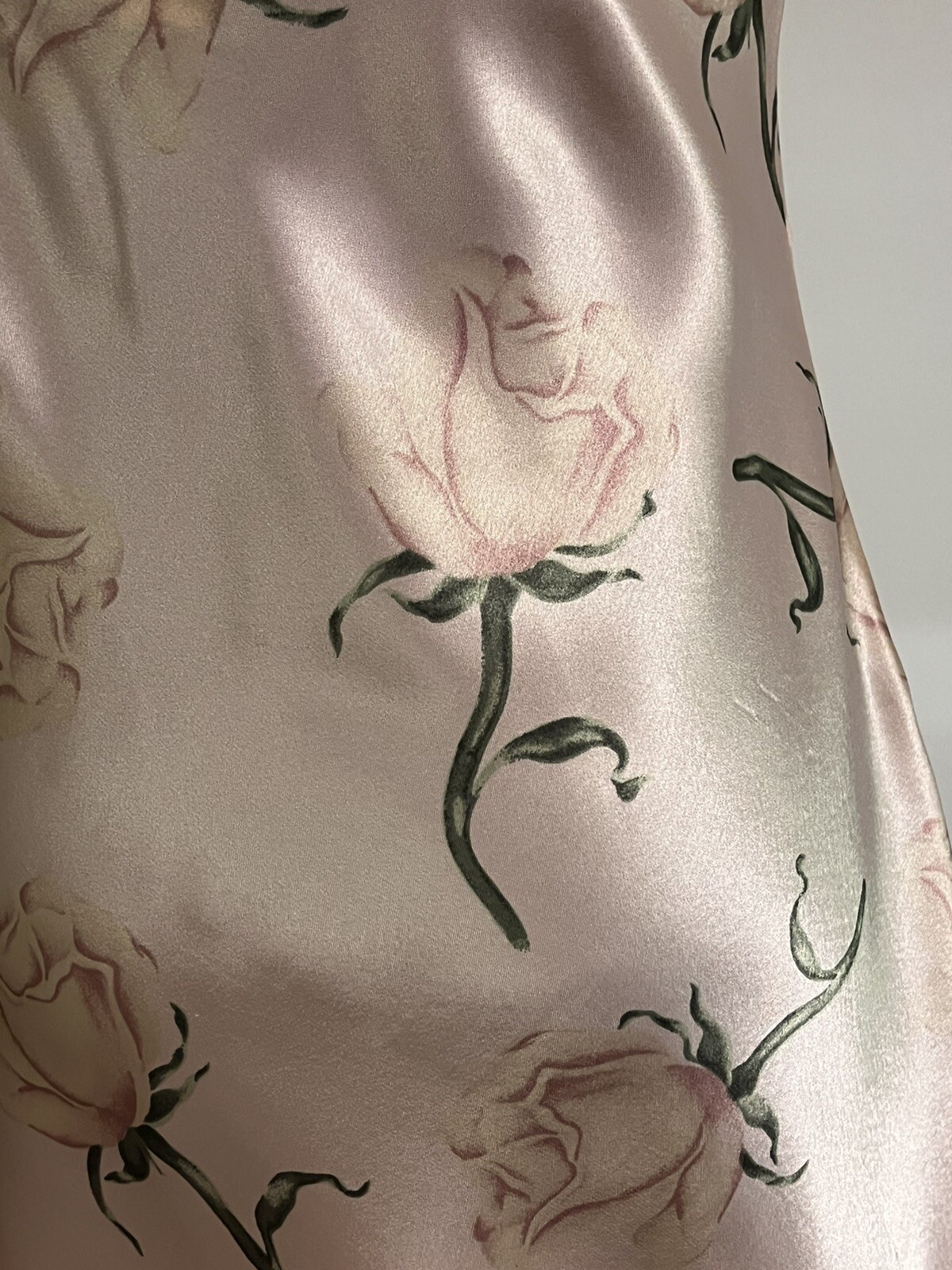 Opulence Pink Floral Satin Chemise w/Fabric Covered Buttons Size Medium