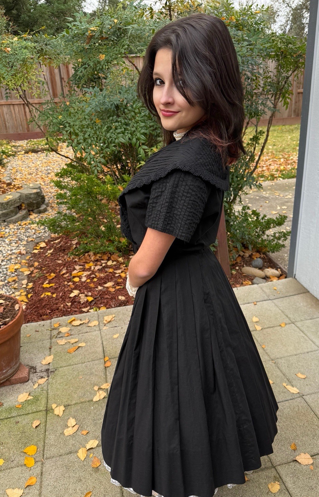 Vintage 1950s DRESS Pleated Cotton Frock Full Skirt Retro Rockabilly Small