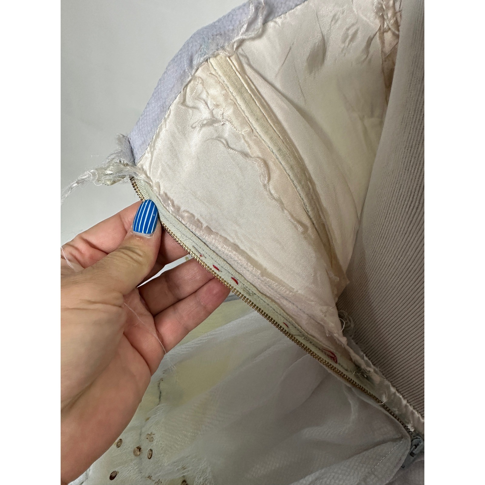 Vintage 1950s Pastel Baby Blue Tulle Ruffle Sequin Strapless Prom Party Dress