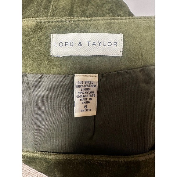Vintage Y2K Lord & Taylor Olive Green Suede Leather Pencil Midi Skirt Size 6