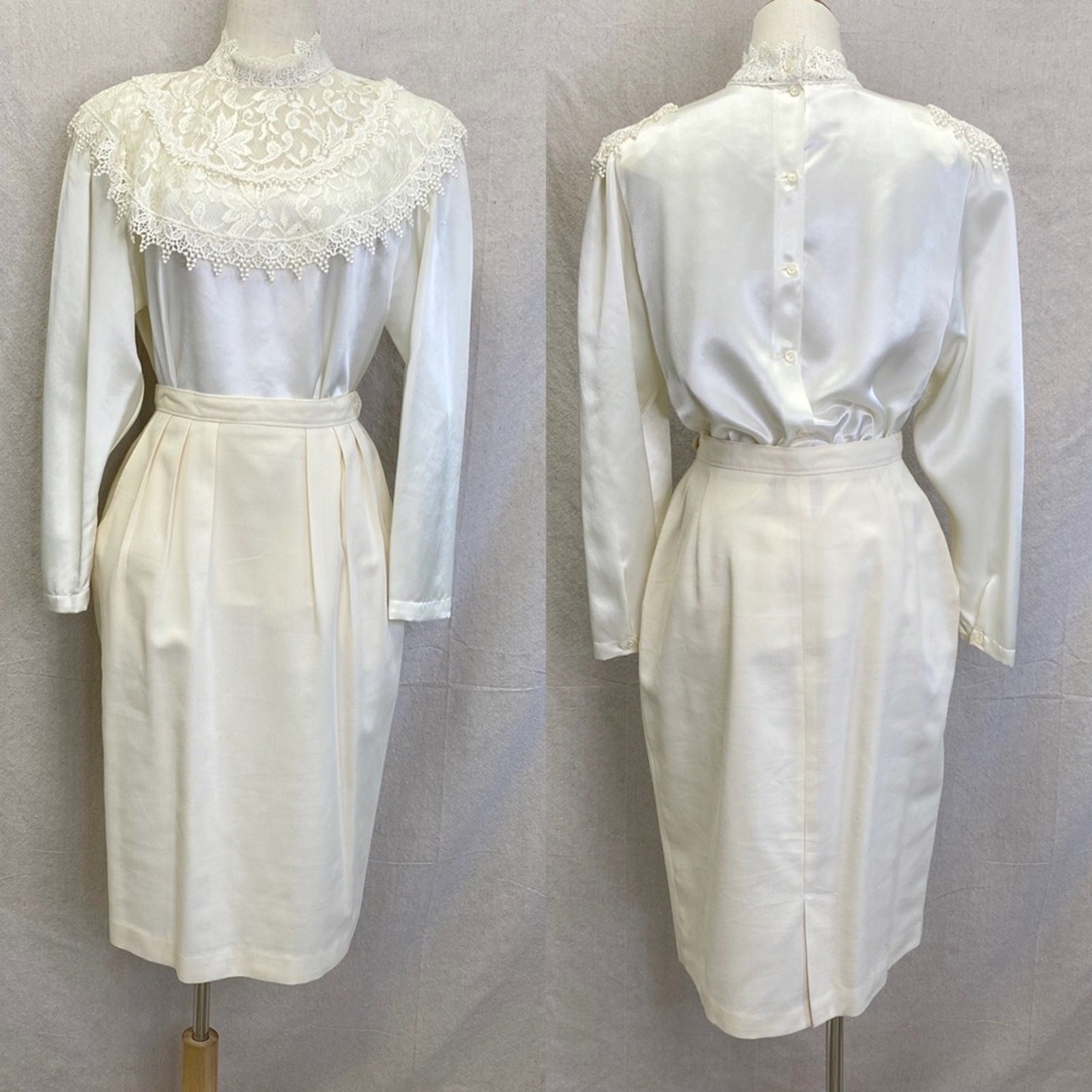 Vintage 90’s Worthington ivory/off white blouse/pencil skirt set Size 12