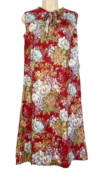 Vintage 1970s red floral midi dress set long sleeve shirt blouse maroon