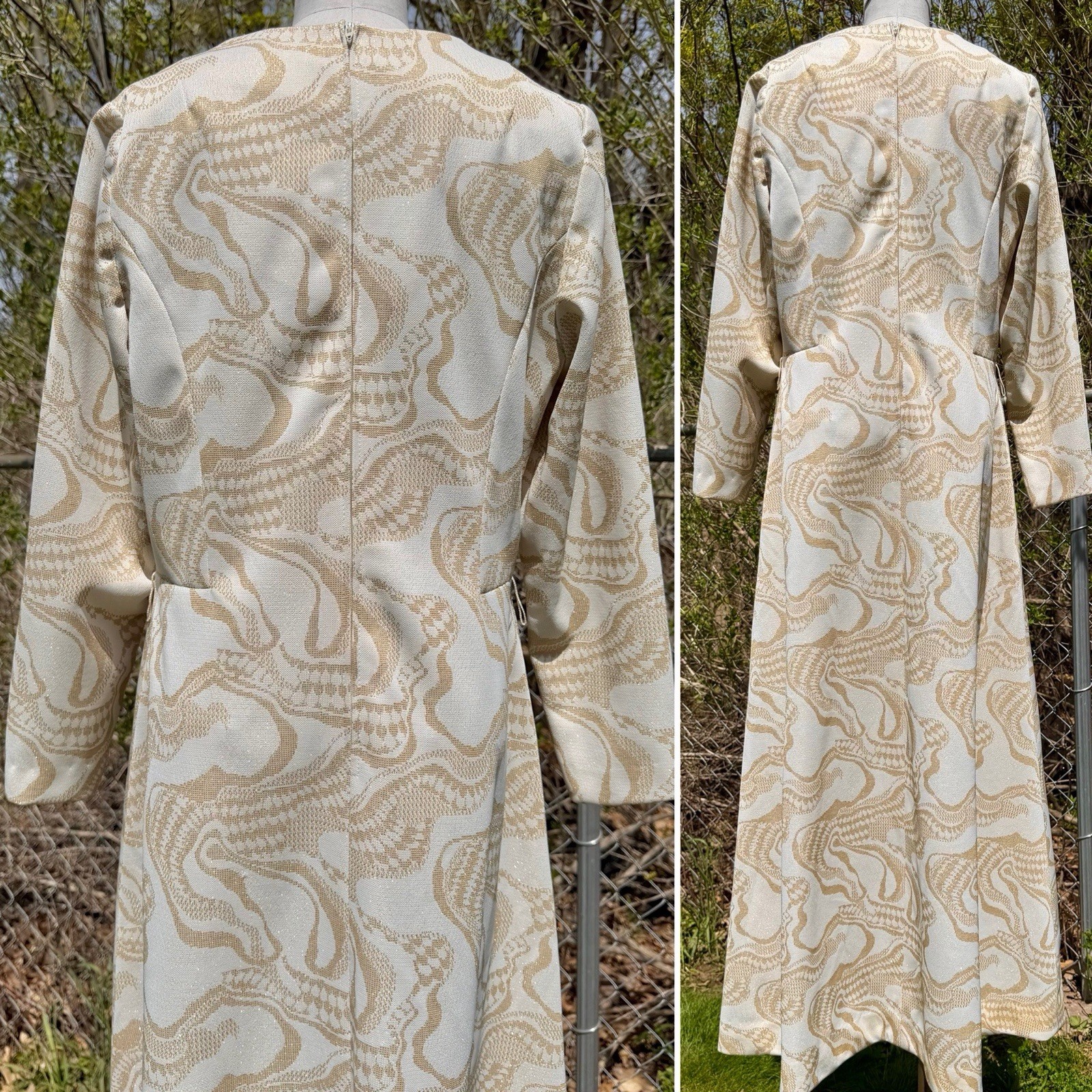 Vintage 1970s METALLIC GOLD MAXI DRESS Op Art Psychedelic Henry Lee Sparkly L/XL