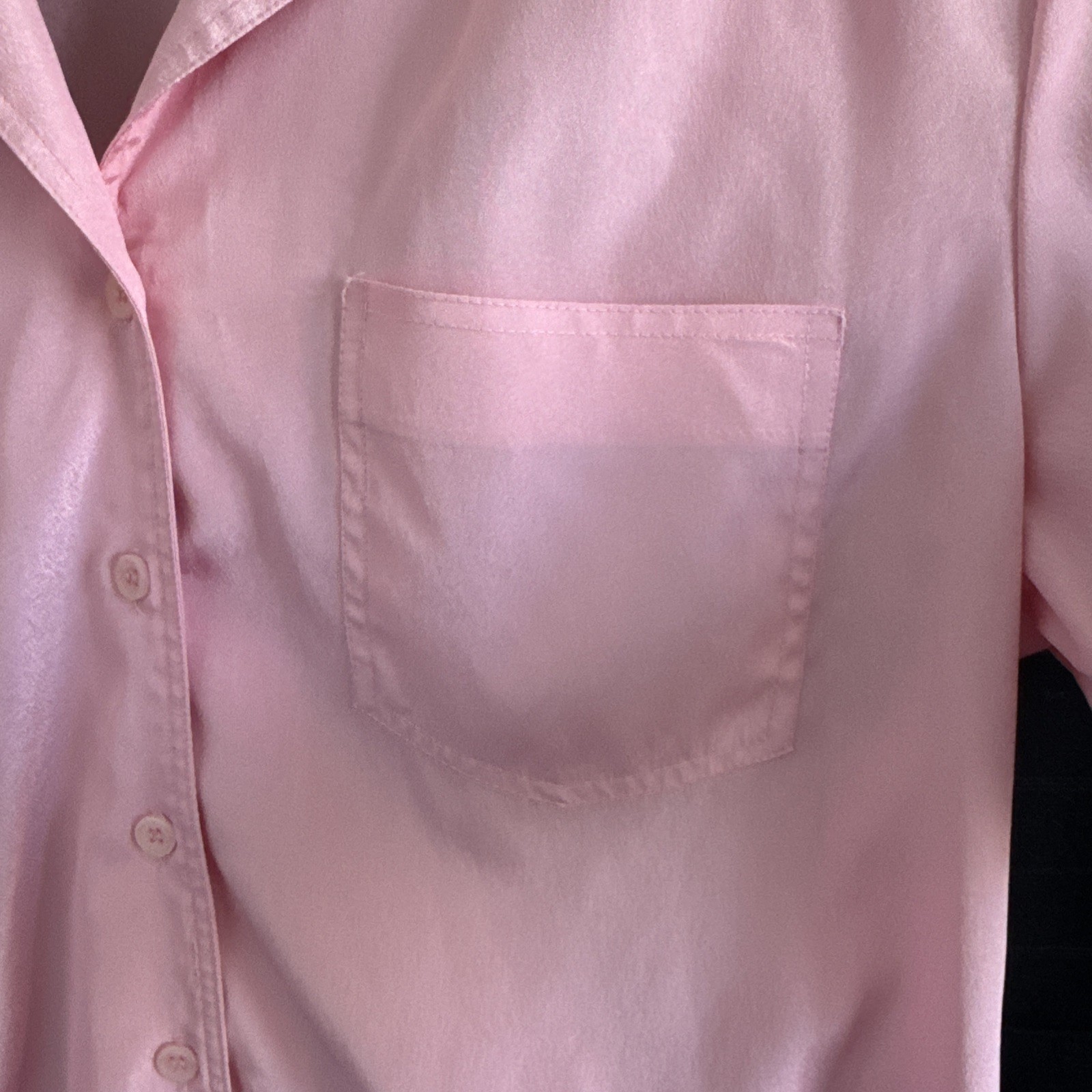 Vintage Pink Polyester Button Front Blouse Shirt sz 36 L Button Up Short Sleeve