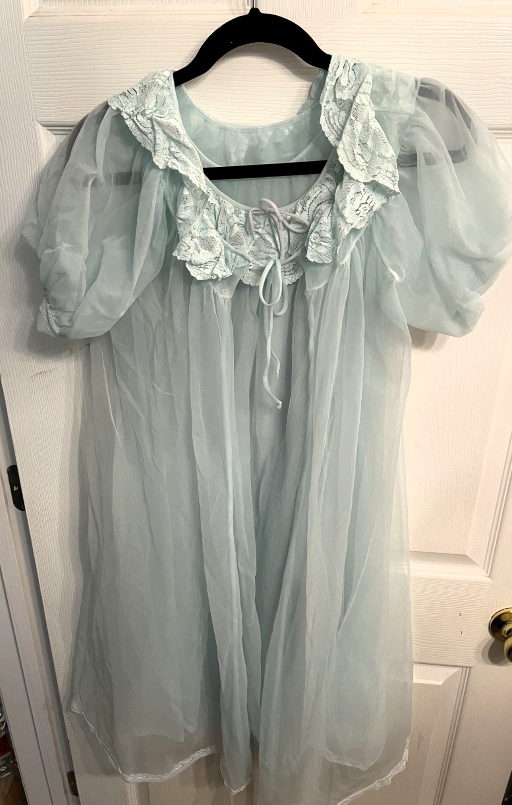 VTG Lisette Baby BLUE BABYDOLL FULL Sheer Chiffon Peignoir Robe Nightgown Small