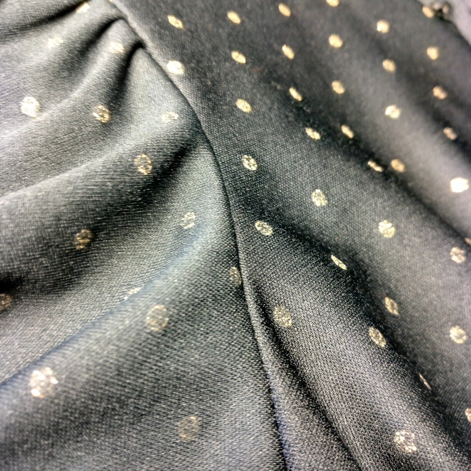 Vintage 1980s Homemade Dress Black Gold Metallic Polka Dot Drop Waist Party Nerd
