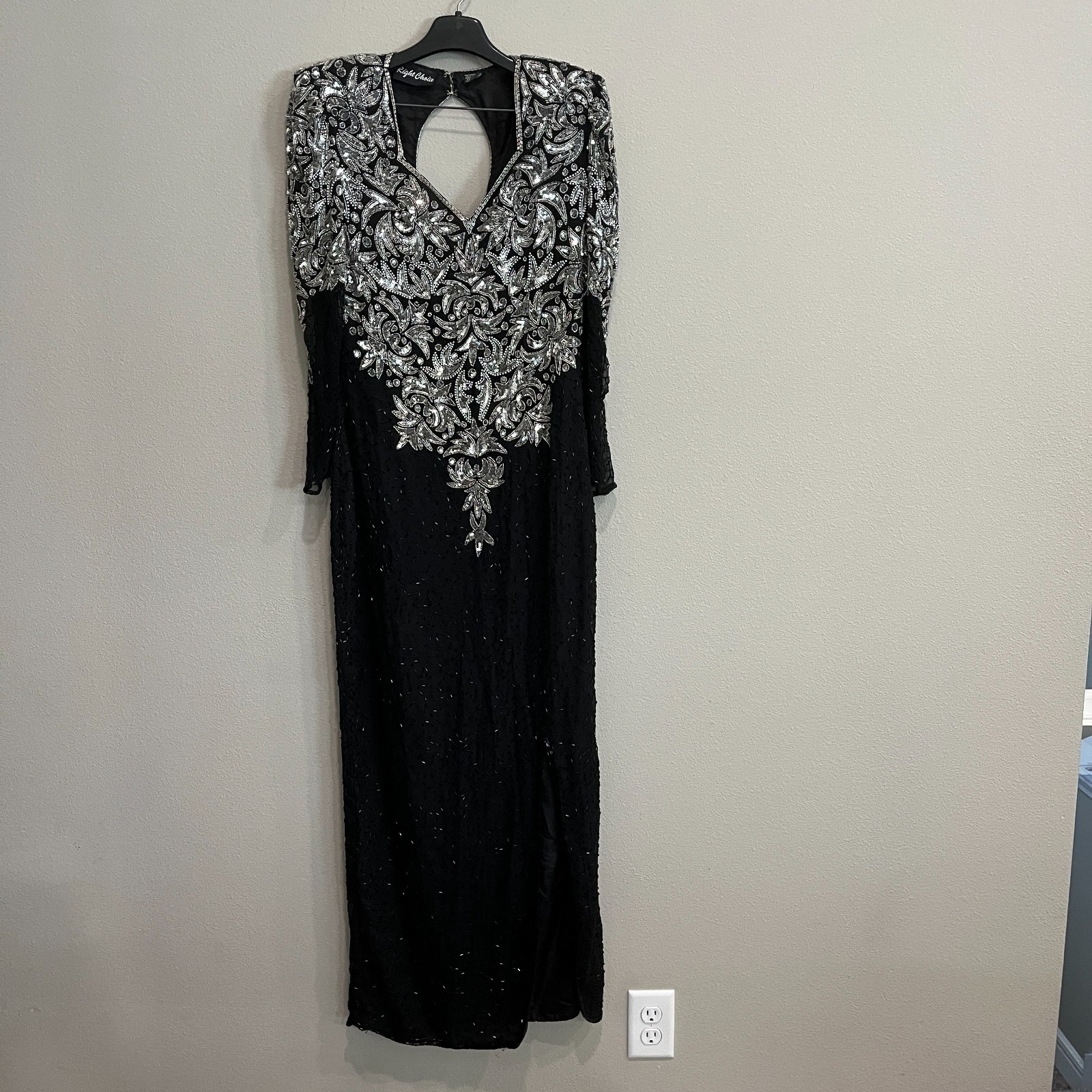 Vintage 1980’s Black Silk Beads & Sequins Evening Dress by Right Choice sz small