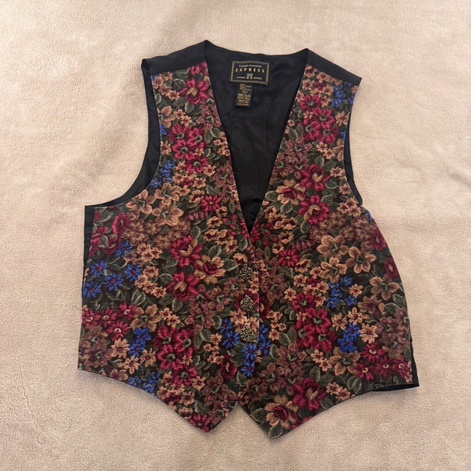 Vintage Floral Tapestry Vest Boho Cottagecore Whimsygoth Retro Artsy Sz M/L