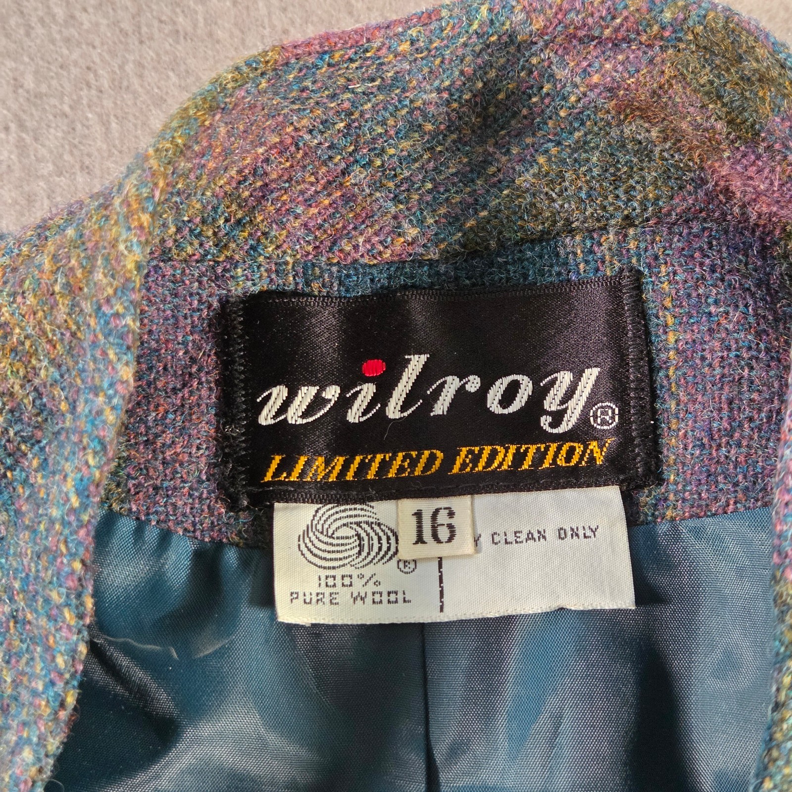 Vintage Wilroy Jacket Womens 16 Grey Wool Striped Blazer Mod ILGWU Made USA