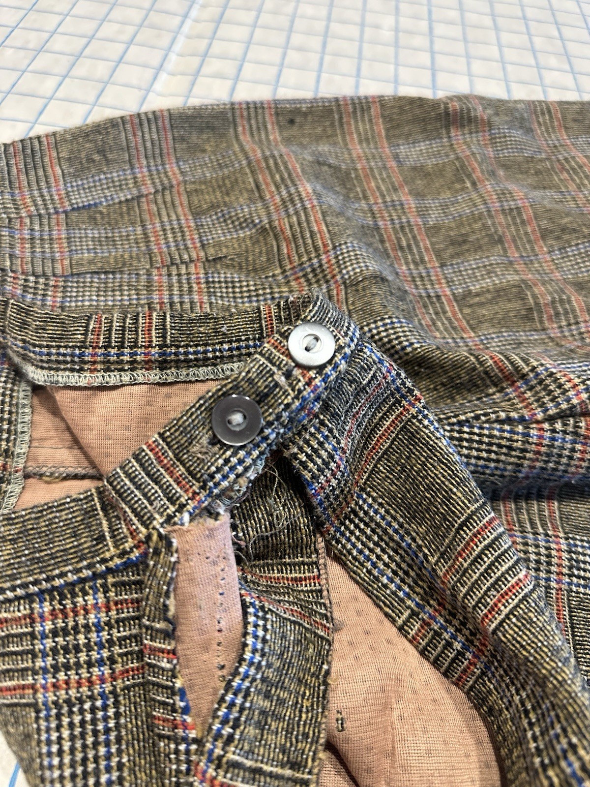 Vintage 1950s Nylon Wool Pants Women’s Tailored High Waist Glen Check Plaid