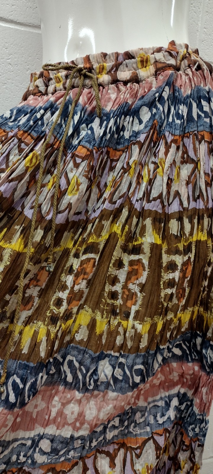 Brown Gauzy Cotton Broomstick Skirt Vintage Zashi Indian DEADSTOCK M/L