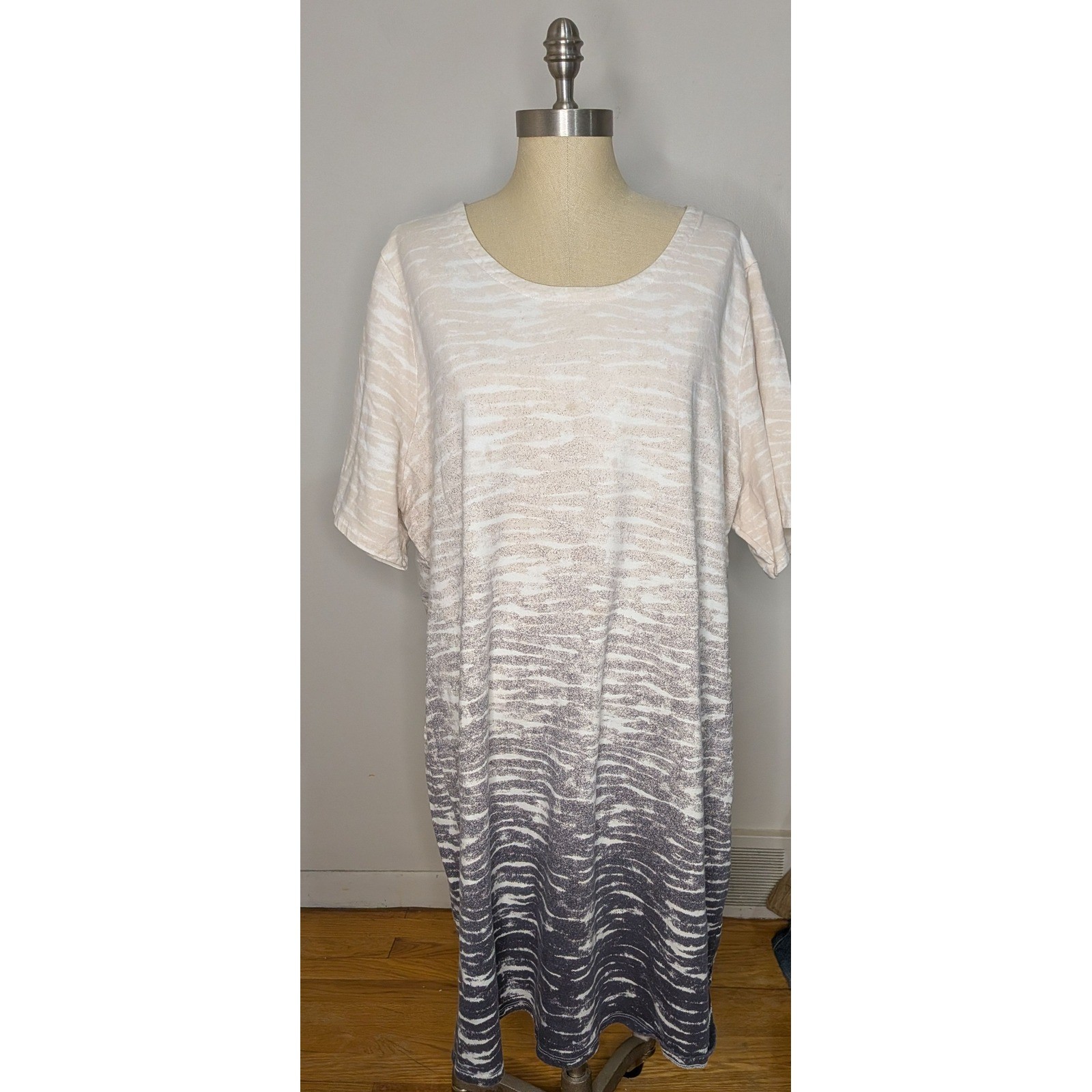 Denim & Co. Beach 3X French Terry Ombre T-Shirt Dress Stretch Comfort Relaxed