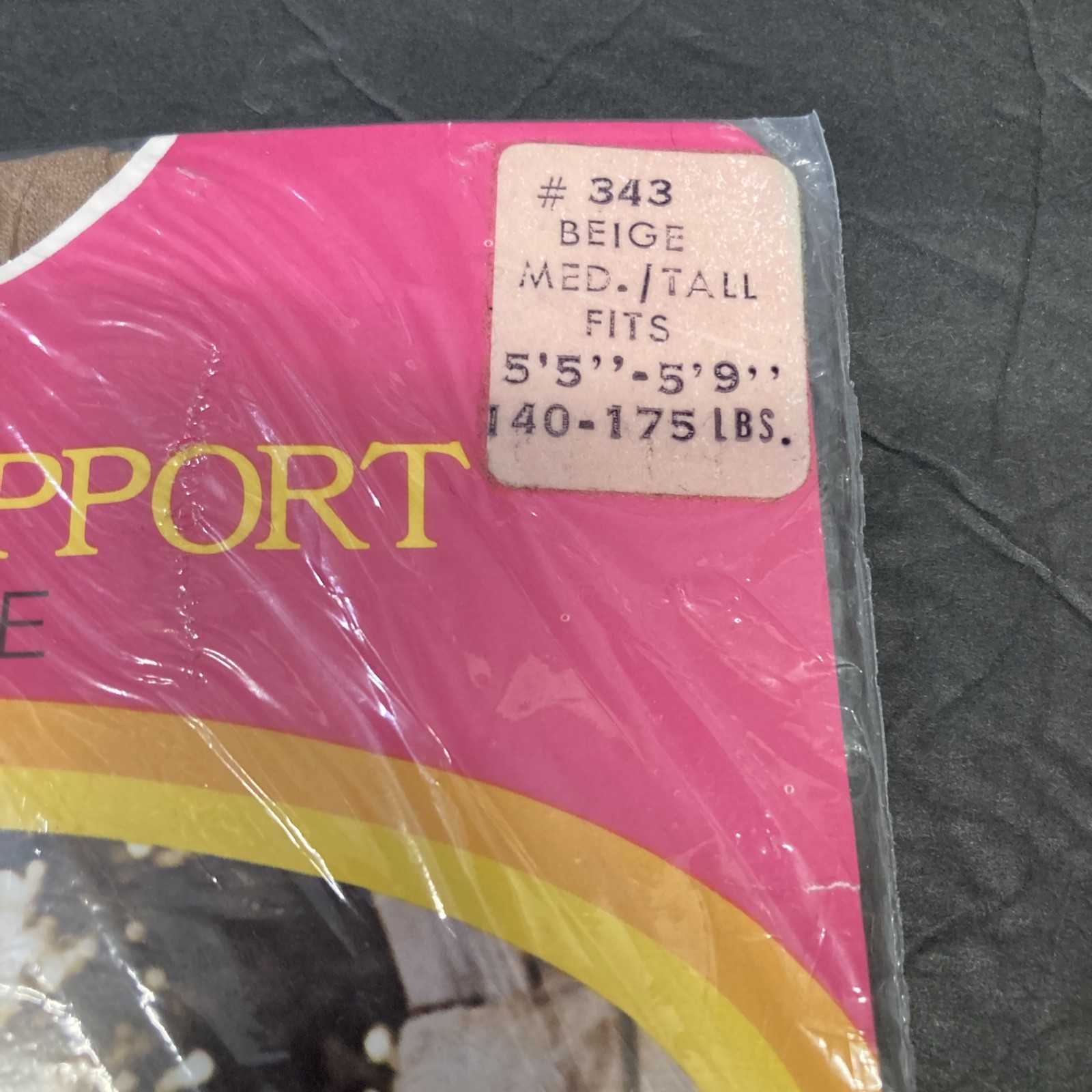 Vintage Sheer Support Pantyhose 140-175 Lbs Med /Tall Beige #343 NEW