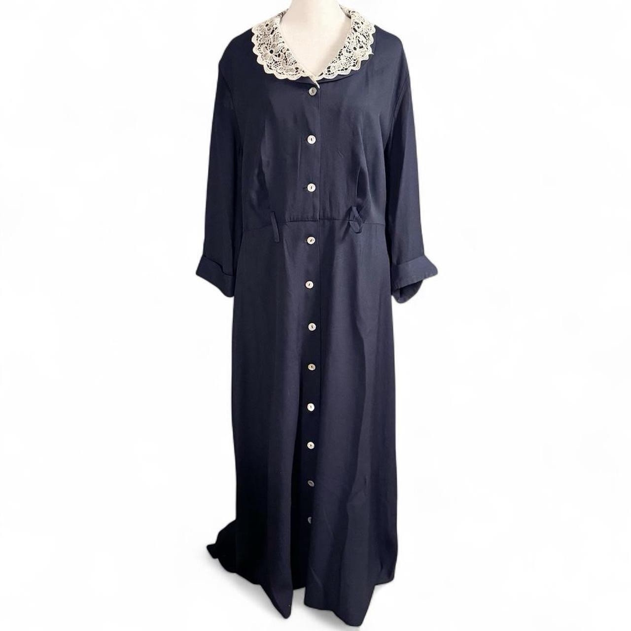 Vintage S.L. Fashions Navy Blue Lace Collar Maxi Dress 14W