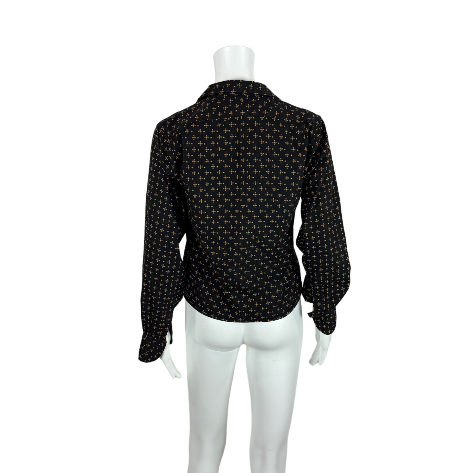Vintage 50s Novelty Blouse Women’s Small Starburst Stars Print Black Yellow Top