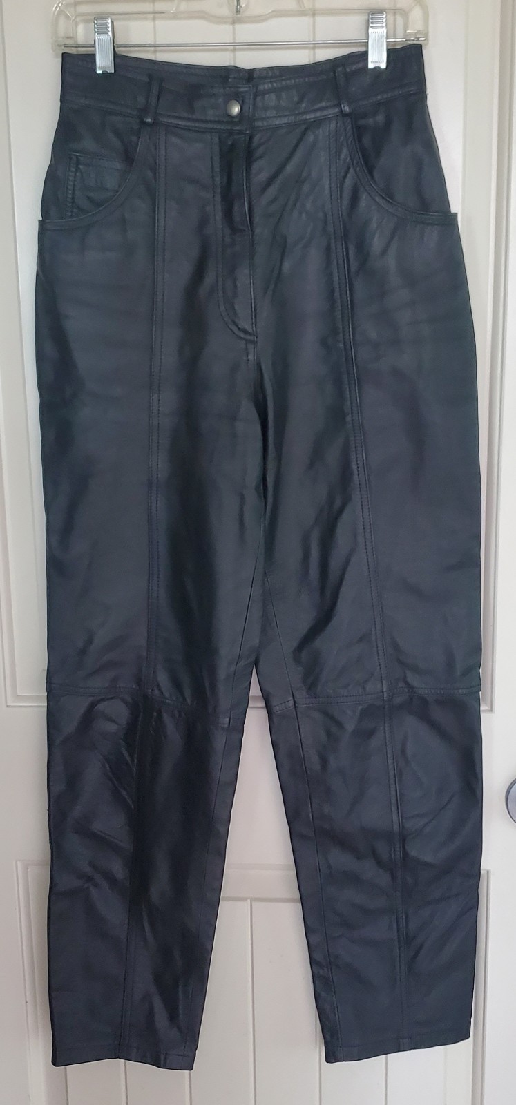 VTG 90’s TOGETHER Black Leather High Rise Straight Leg Lined Moto Pants Size 8