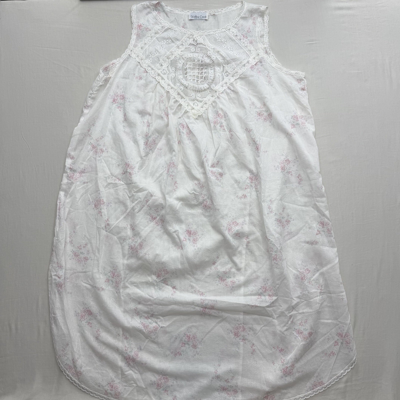 Willow Creek Vintage Floral Lace Sleeveless Nightgown Size 1X Plus White Pink XL