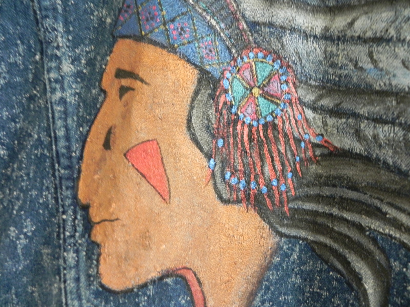 Levis One of a Kind Trucker Distressed Denim Native Chief Hand Painted Size L
