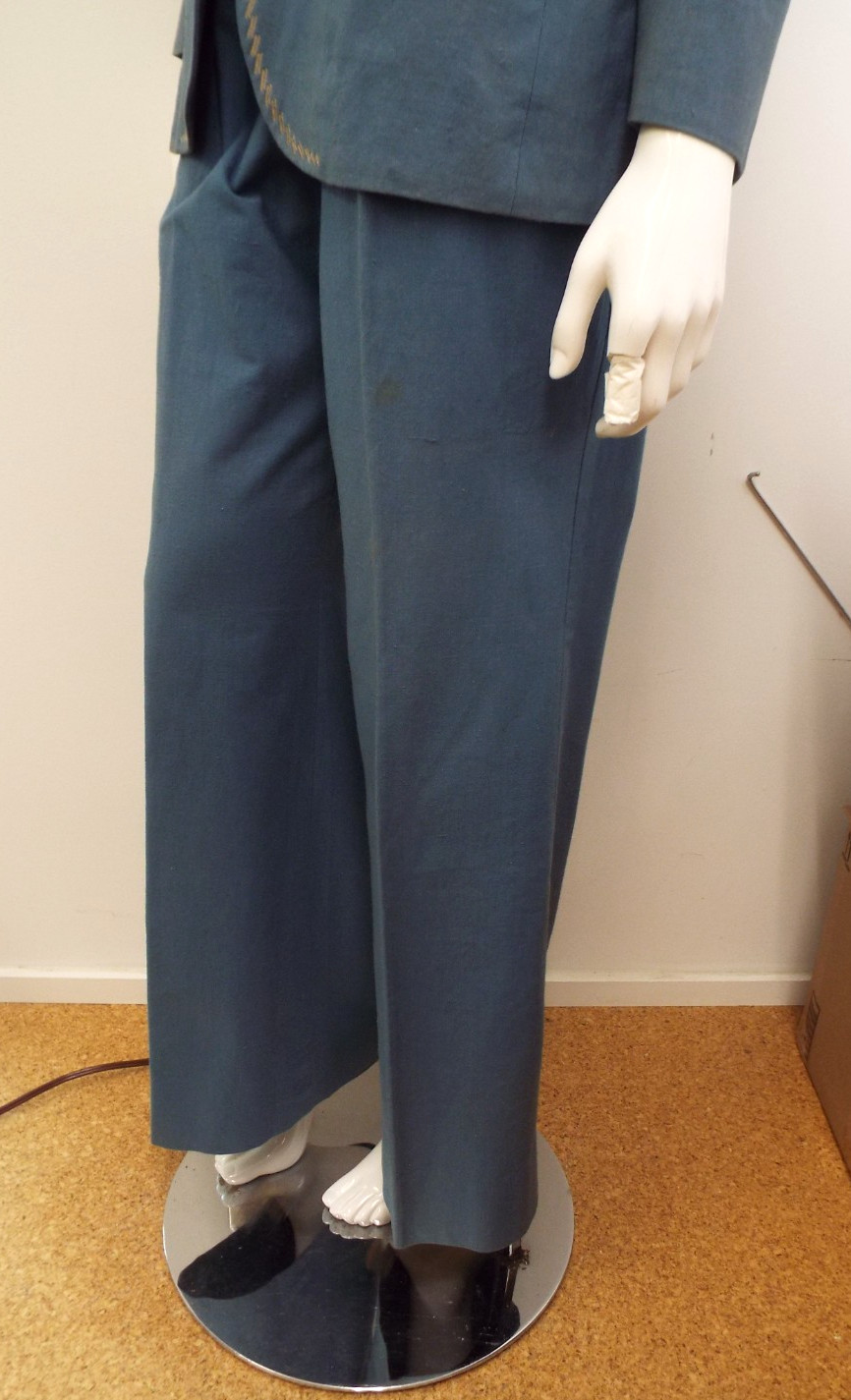 Vintage 1970s De Noyer Blue Cotton Womens Pant Suit 36 James Borynack France