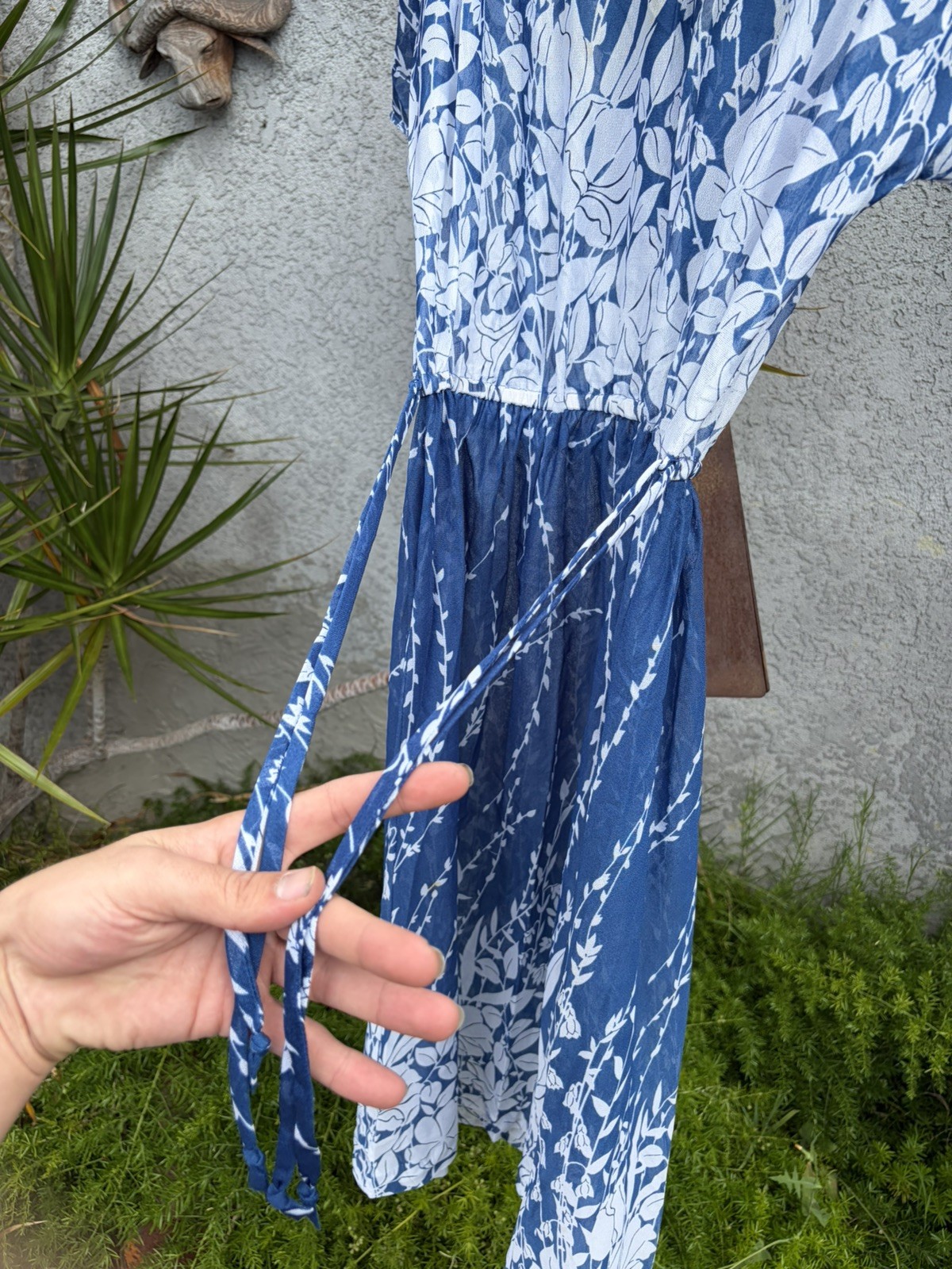 Vintage 1950s Sheer Blue / White | Day Dress | 1950s Floral Dress