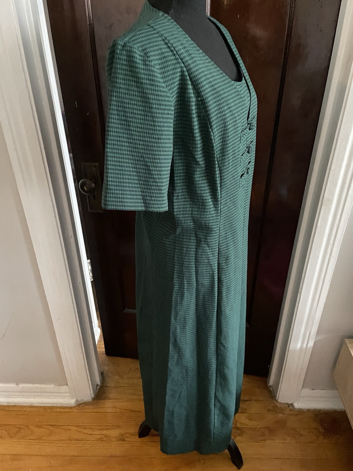 Fashion Bug Vintage 90s Green Gingham Midi Dress Womens 16 Office Wear To Work