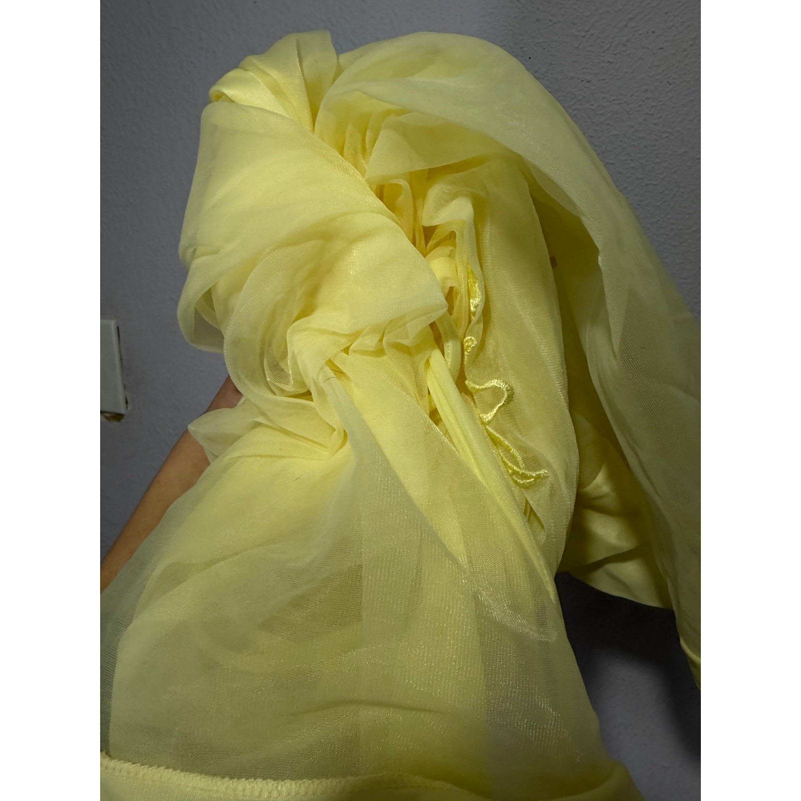 Vintage Gaymode Sheer Chiffon Robe Yellow 60s Floral Embroidered Coquette Bridal