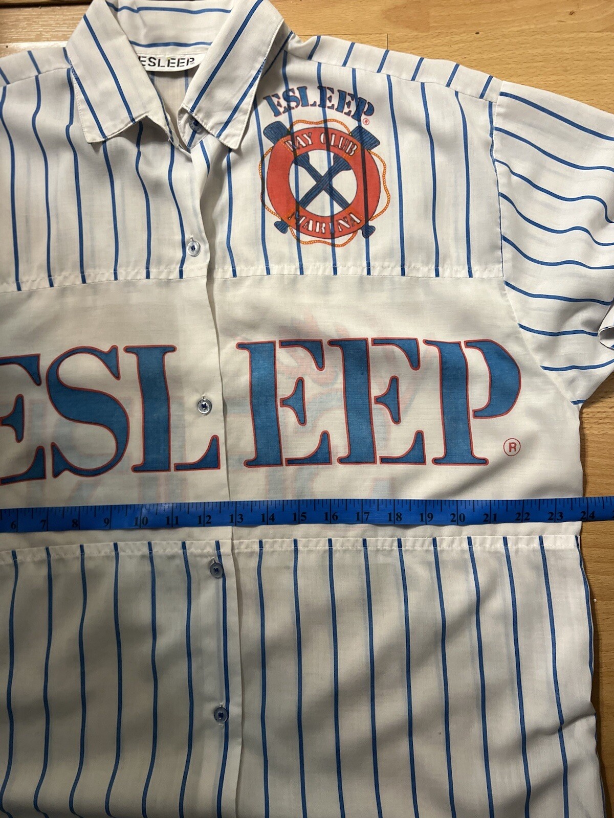 ESLEEP Bay Club Marina Blue Striped Button Up Pajama Shirt Womens One Size.