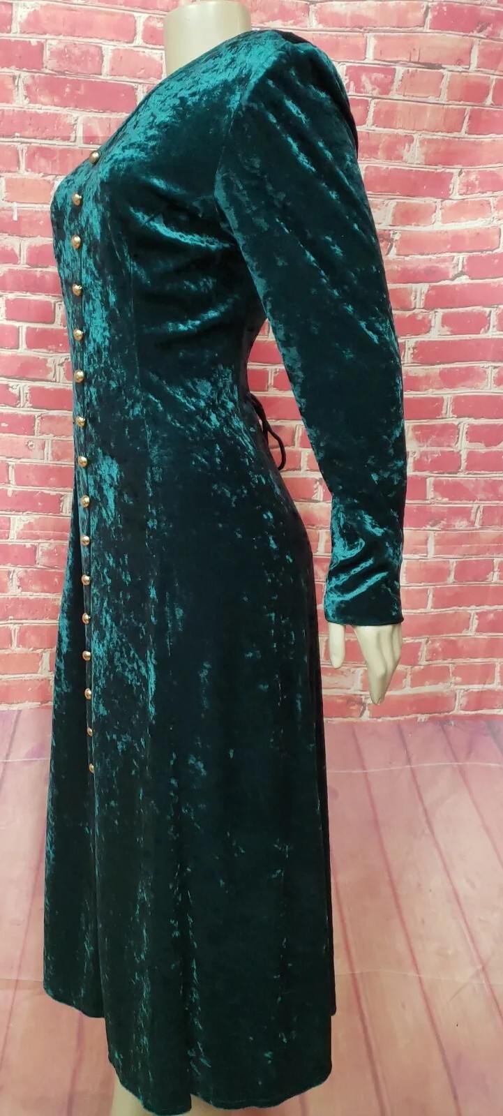 Brett Alixander Victorian Style Vintage Velvet Green Dress Womens Midi Sz 10 #C