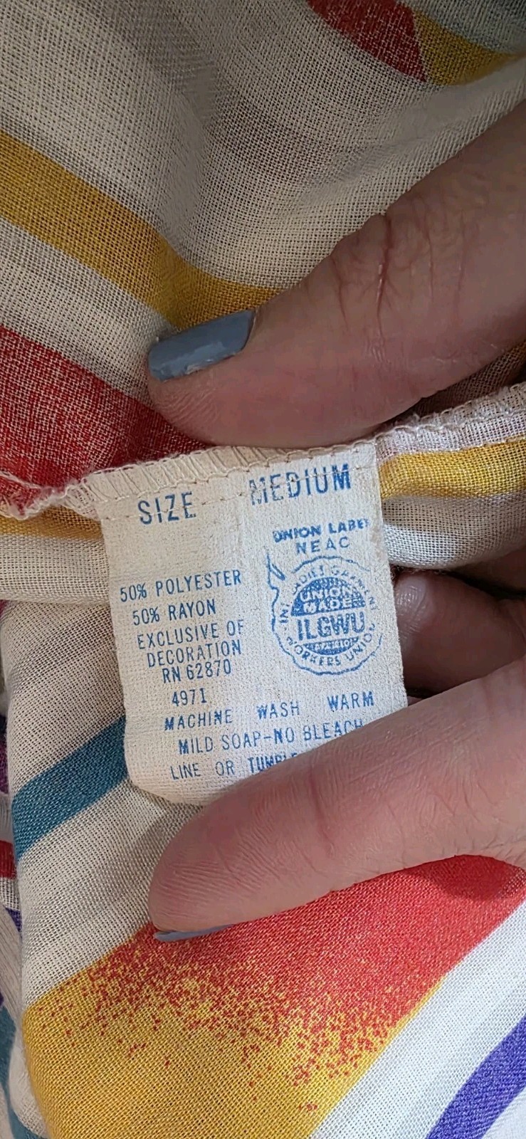 Vintage Periwinkle Loungewear Nightgown Robe Stripe Colors 60s 70s Retro Boho M