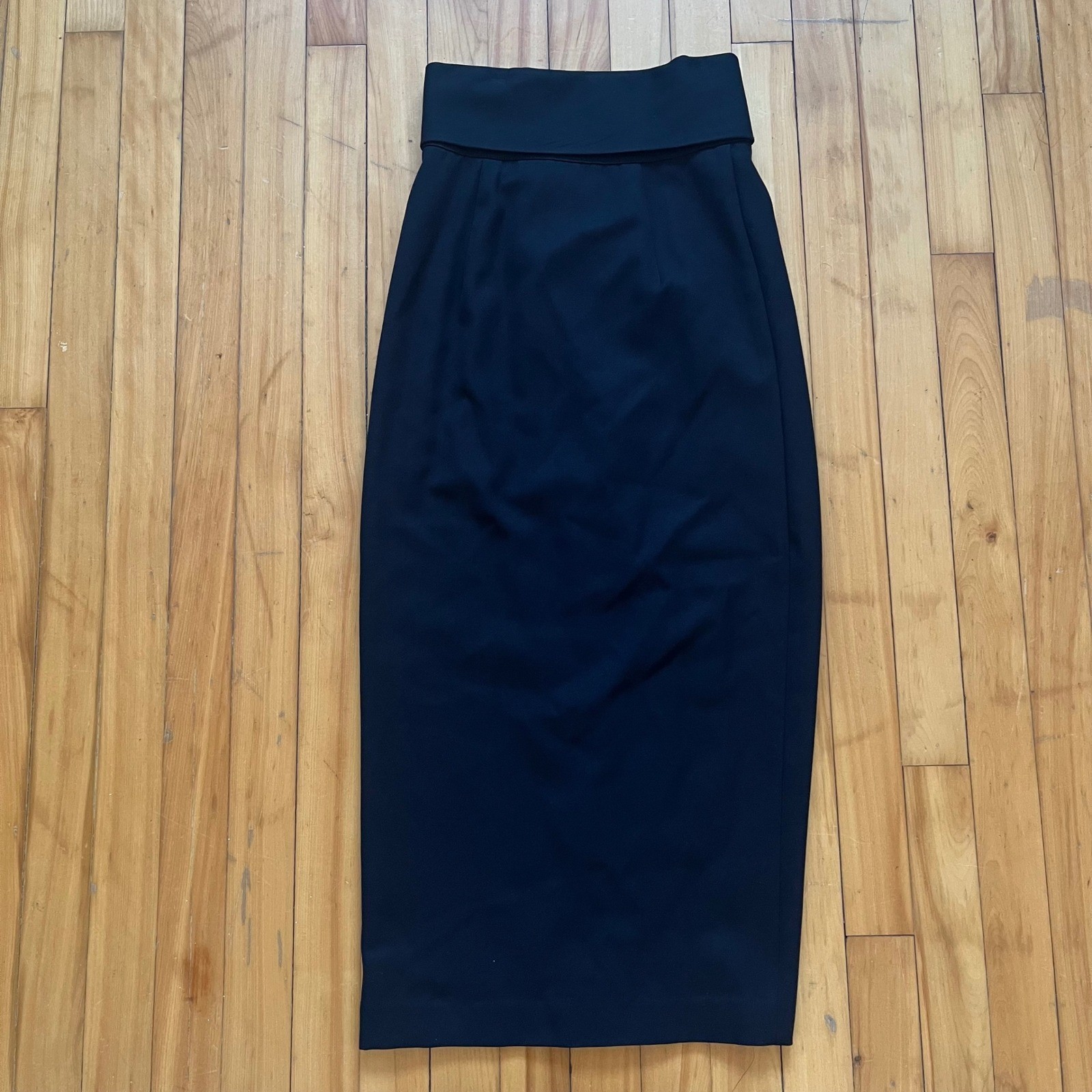 Emporio Armani Vintage Black Wrap Midi Skirt High Waist Wool Made in Italy Sz 42
