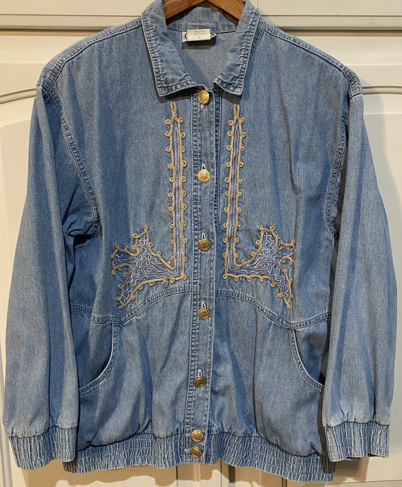 Vintage Saint Germain PARIS Blue Denim Button-Up Jean Jacket Women’s Size Large