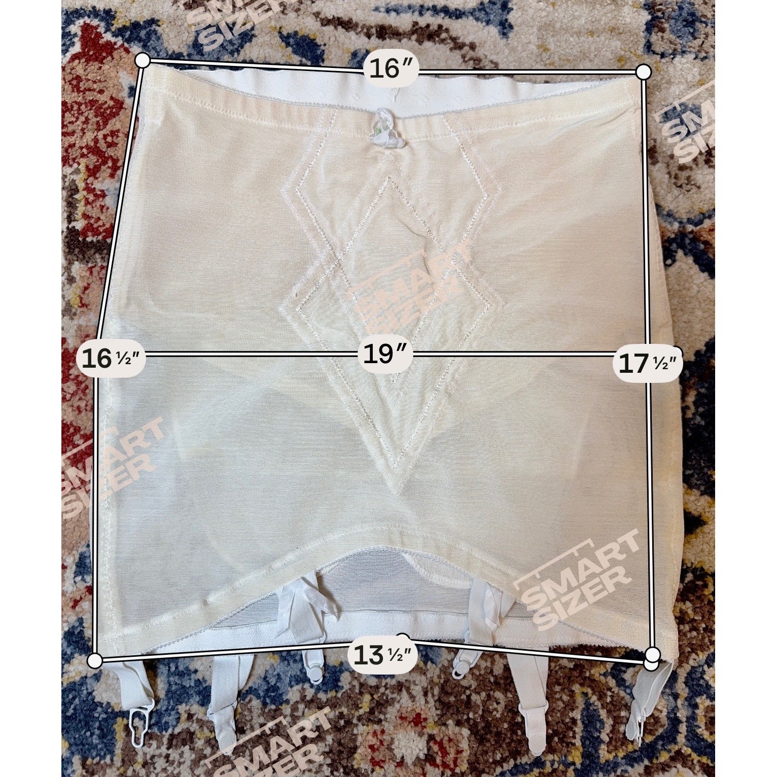 Vintage High Waisted Girdle Set Cream Diamond Stitch Garter Clips Large 29/30