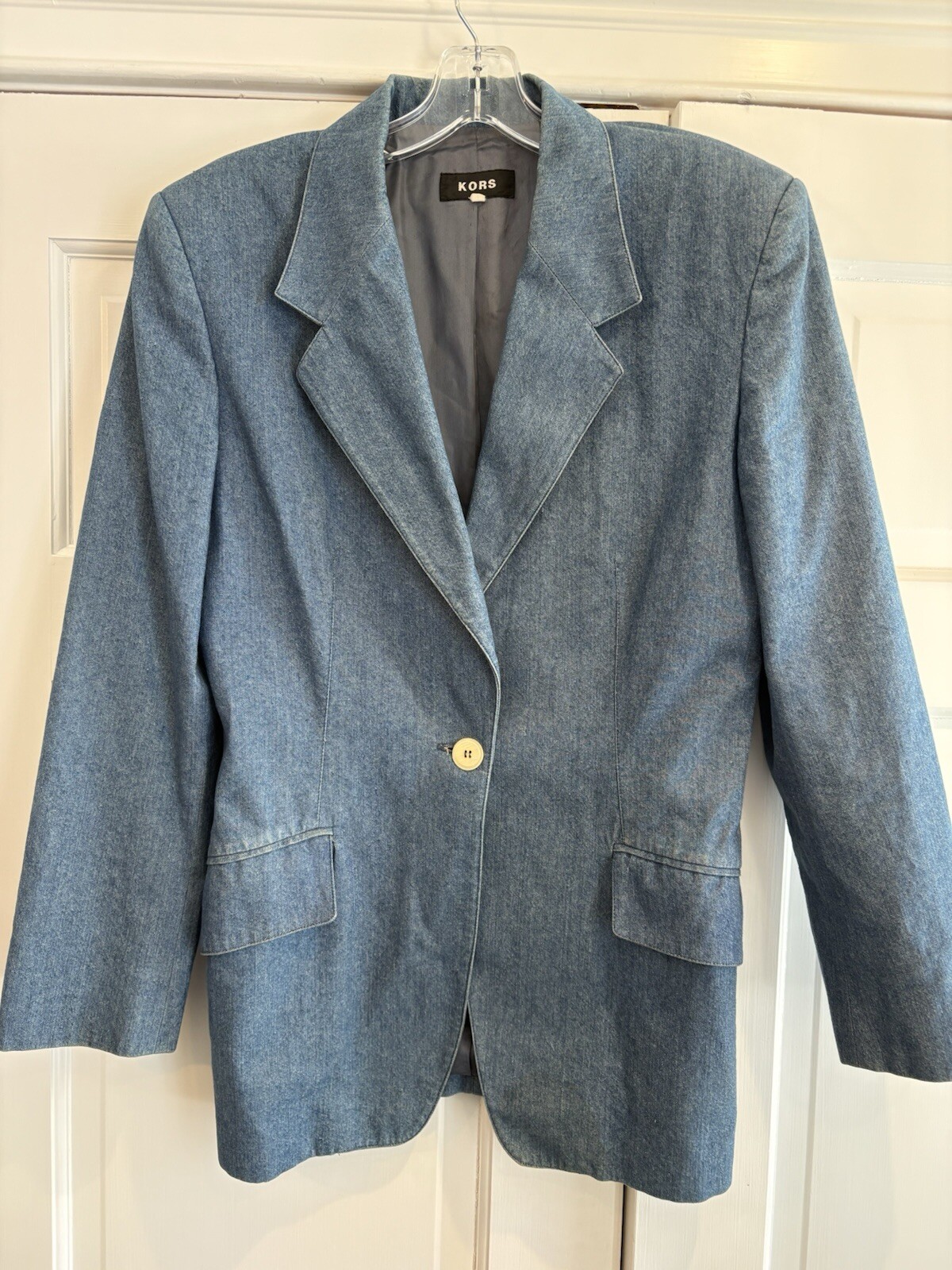 Vintage KORS Italy Michael Kors Denim Chambray Blazer Jacket Womens Sz 8 EUC