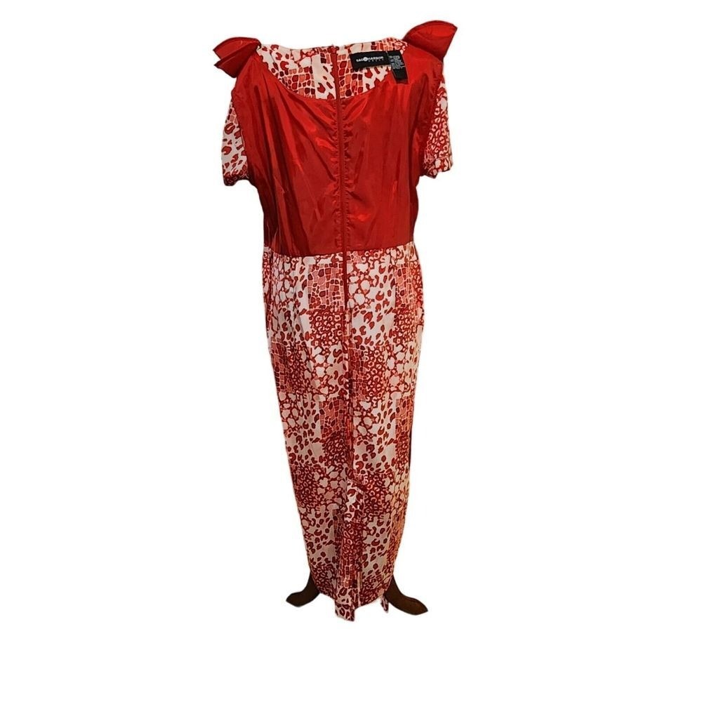 Vintage 90s Sag Harbor Missy Red Printed Midi Belted Dress Size 16