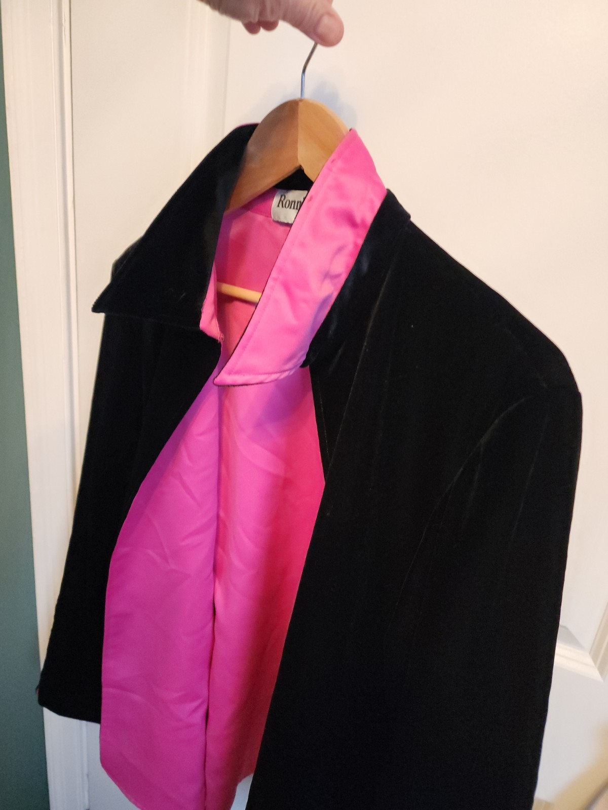 VINTAGE Ronnie Nicole Black VELVET Hot Pink Lining Blazer XL Bold Luxury Chic