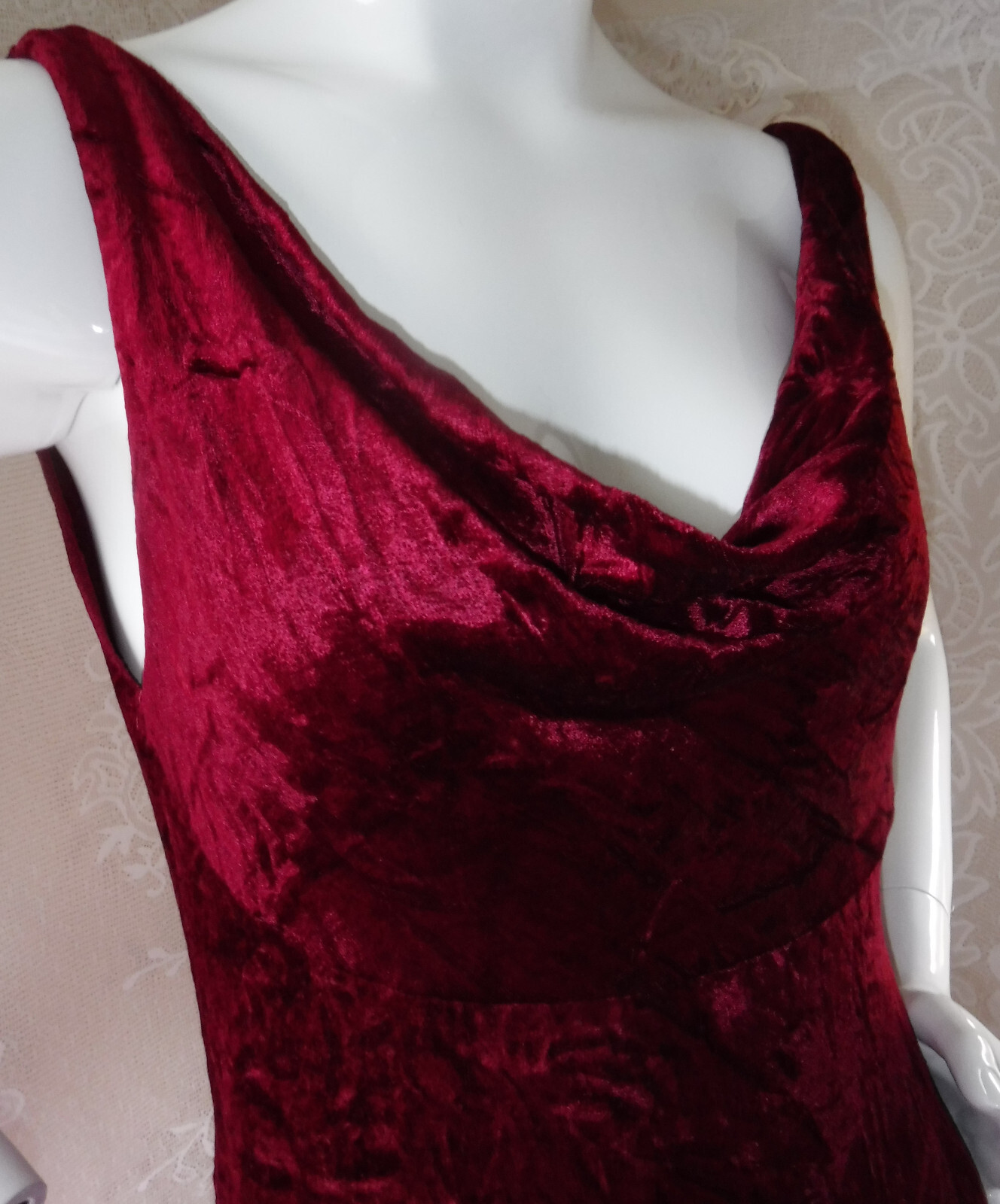 Gorgeous! Rare Vintage Union Made ILGWU Red Crushed Velvet Maxi Dress Gown SEXY!