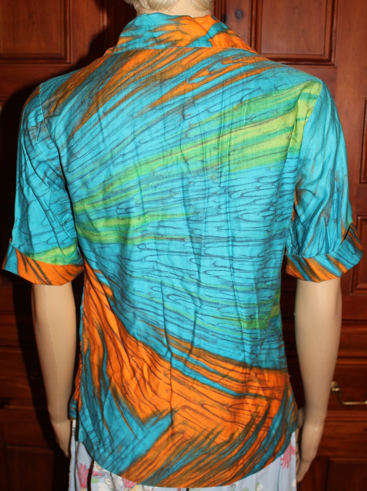 50s VTG LAURA MAE LIFE BLOUSE WATER COLOR PRINT TOP SHIRT „WASHES LIKE A HANKY!”